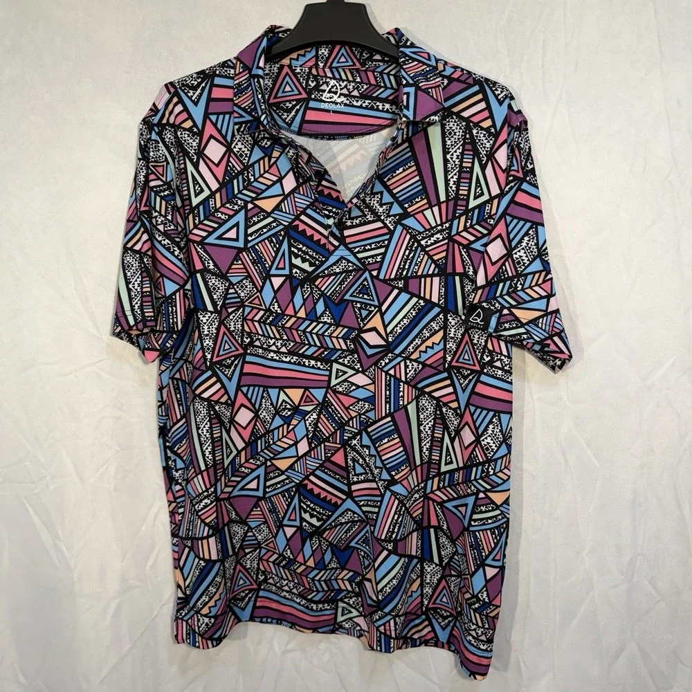 Deolax Geometric Polo Shirt Mens Large‎ L Performance Golf Aztec Navajo